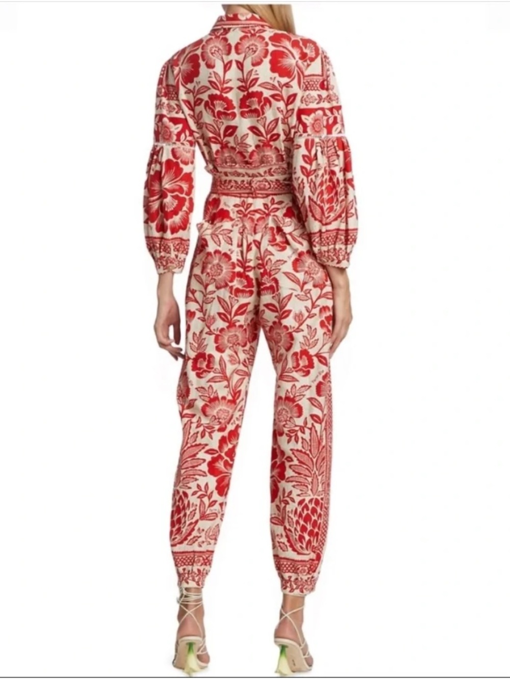 FARM Rio Pineapple Garden Jumpsuit Size XS Red Cream Floral Tie-Waist Boho Chic - Picture 2 of 14